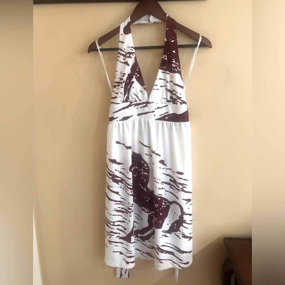 Tibi halter wrap dress with horse motif. Size small. Gently worn.